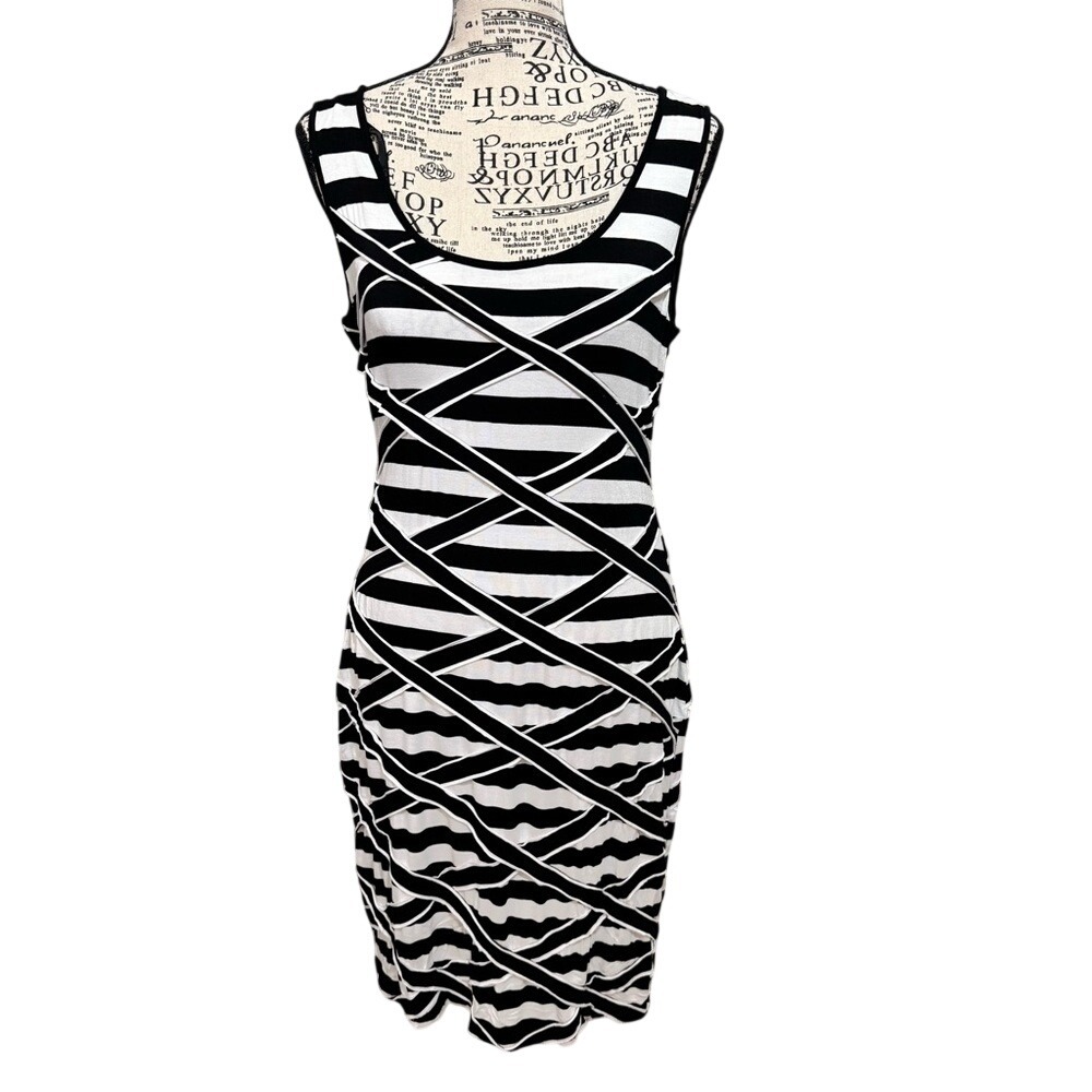 Calvin Klein Black and White Geometric Midi Dress